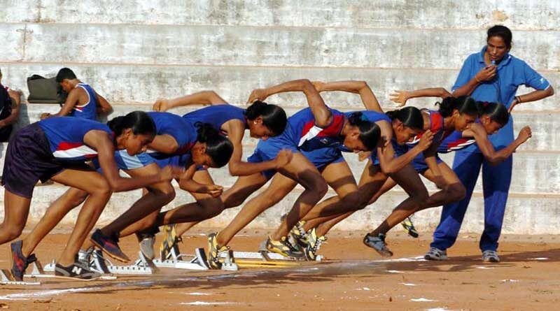 Young girls in athletics training at the Usha School of Athletics