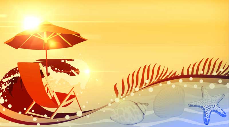 Illustration of beach chair and umbrella on beach during summer