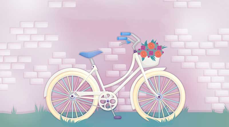 Illustration of bicycle leaning against wall