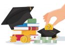 Graduation cap on books with hand placing indian rupees near it