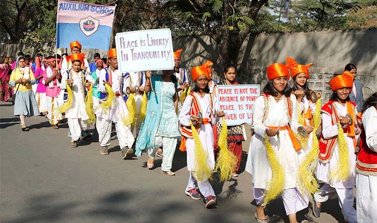 Students marching during the Boscoree Peace Rally