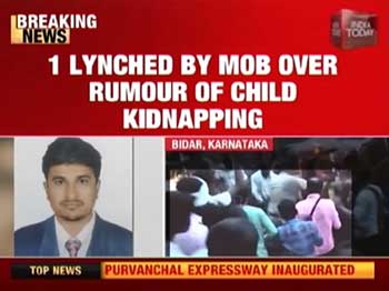 Screenshot of news channel report on mob lynching over child kidnapping fake news