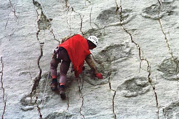 Dinosaur footprints on limestone cliffs of Cal Orcko, Bolivia