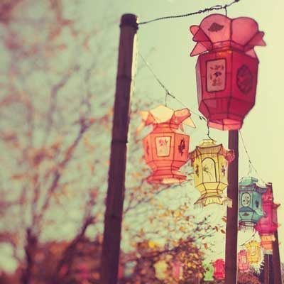 Chinese lanterns hanging on a street