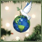 Earth-shaped Christmas globe with a peace dove perched on it