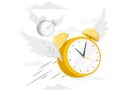 Clocks with wings flying in the sky