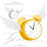 Clocks with wings flying in the sky