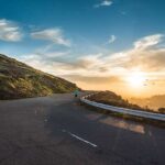 Curved road at sunset
