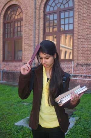 Tense Indian college student on campus