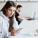 Female student studying online