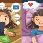 Cartoon illustration of young girls under FOMO and JOMO