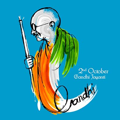 Illustration of Mahatma Gandhi with colours of Indian flag