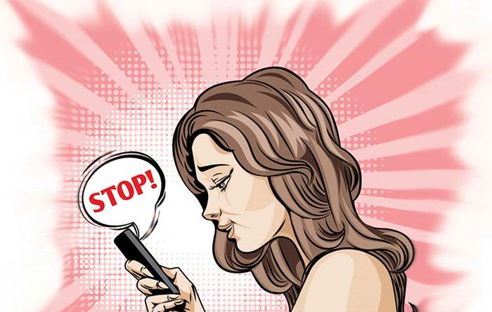 Illustration of girl on her mobile phone
