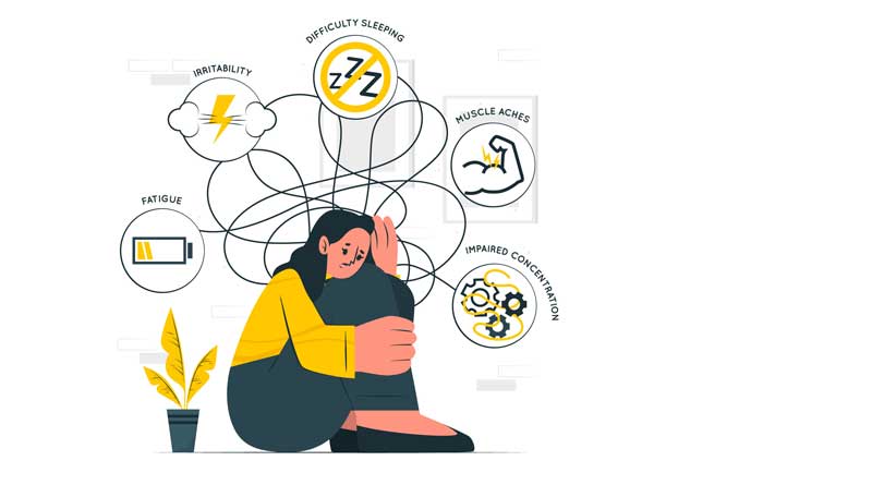 Illustration of anxious girl with problems above her