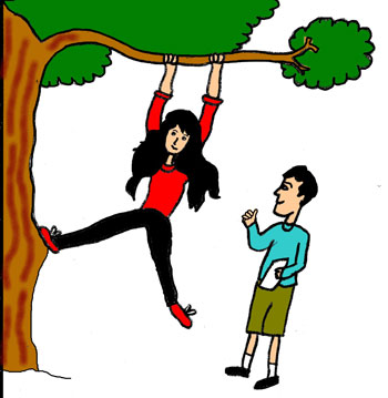 Girl swinging from a tree