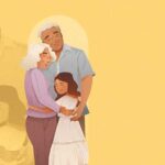 Grandparents hugging granddaughter