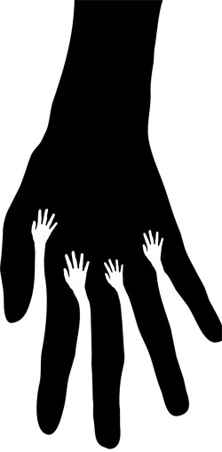 Hand reaching out to touch other hands