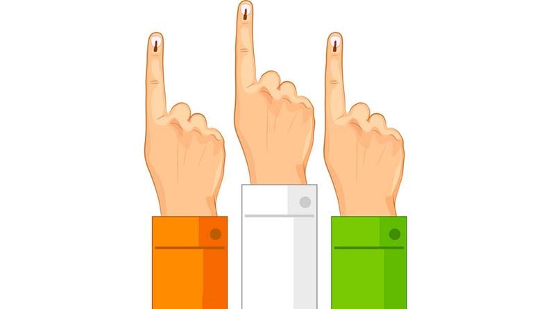 Three hands with voting mark on fingers
