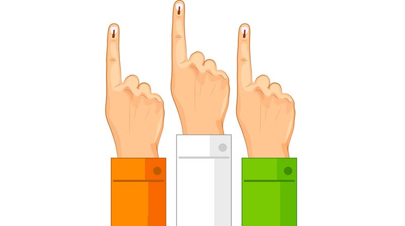 Three hands with voting mark on fingers