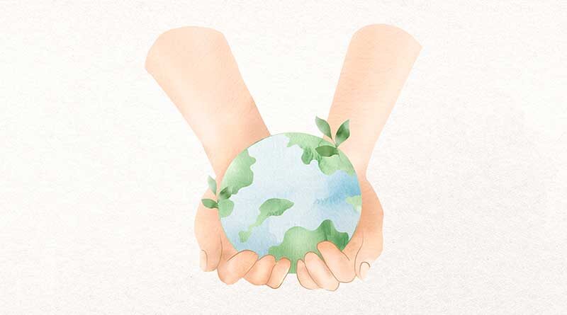 Illustration of hands holding the earth