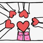 Doodle of hands holding hearts