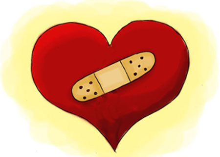 Red heart with a bandaid on it