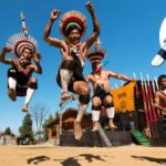 Zeliang Naga tribesmen of Nagaland performing their traditional dance