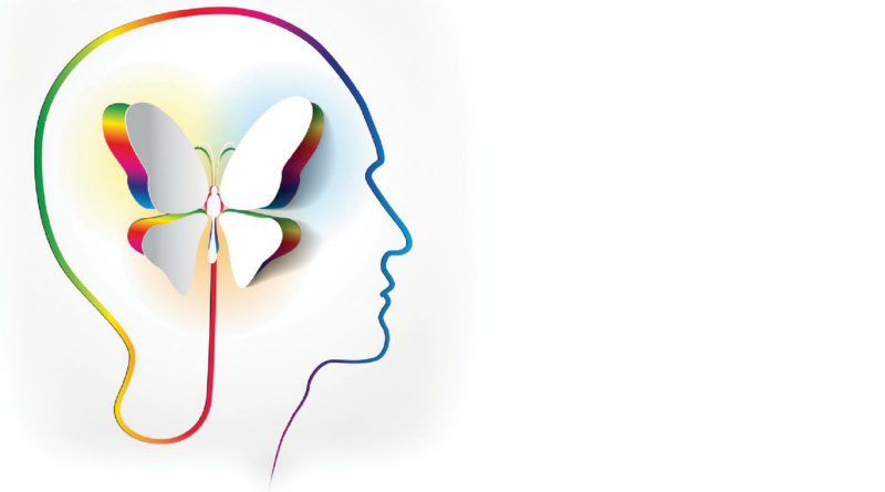Illustration of human head with butterfly as mind