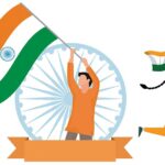 Teen boy and girl waving flag