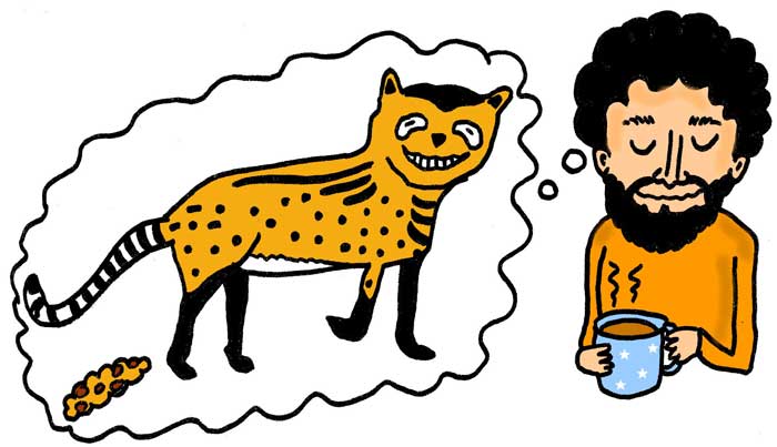 Man having coffee and thinking of a Palm Civet