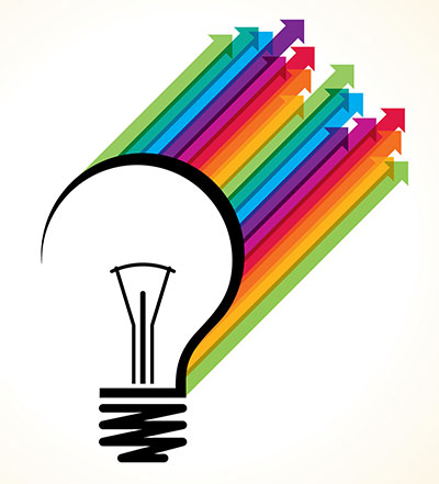 Lightbulb with arrows pointing upwards