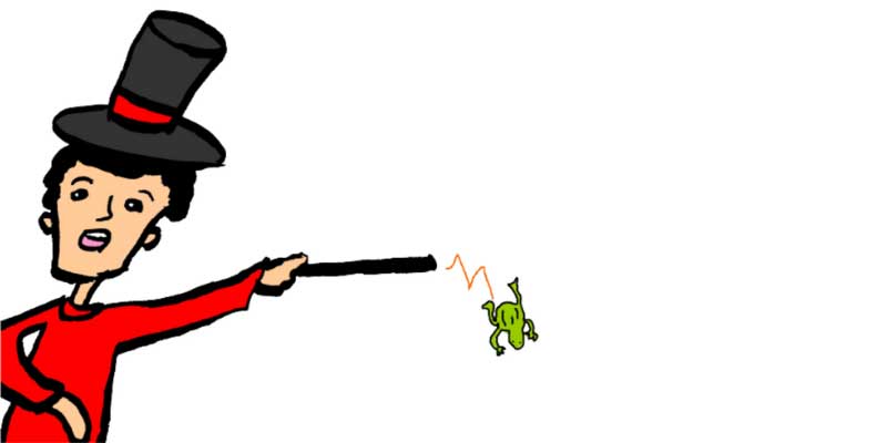 Illustration of kid magician and a frog