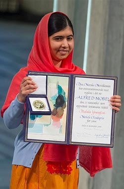Malala Yousafzai with the 2014 Nobel Peace Prize award