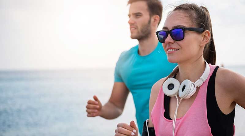 Male and female joggers
