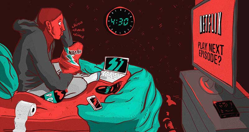Illustration of a man binge watching Netflix