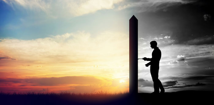 Man trying to open the door to a better world