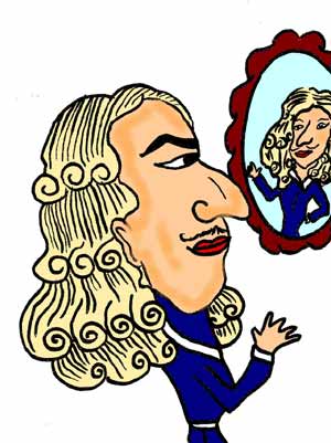 Cartoon of a man wearing a white wig