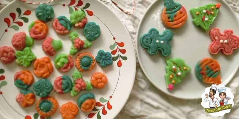 Marzipan in different colours on plates