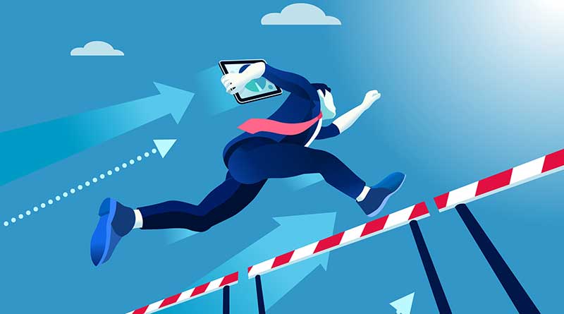 Illustration of a man jumping over an obstacle