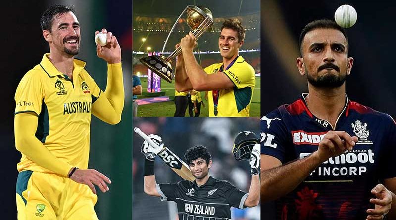 Pat Cummins, Mitchell Starc, Rachin Ravindra and Harshal Patel