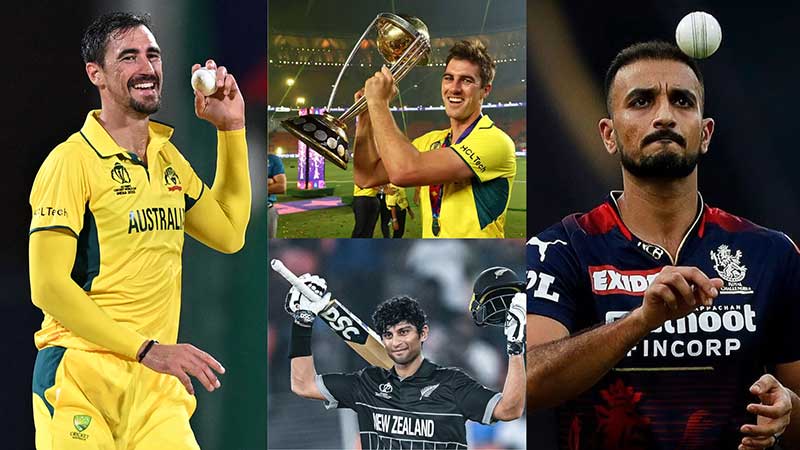 Pat Cummins, Mitchell Starc, Rachin Ravindra and Harshal Patel