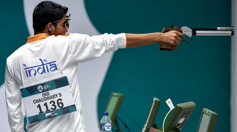 Saurabh Chaudhary shooting at a tournament