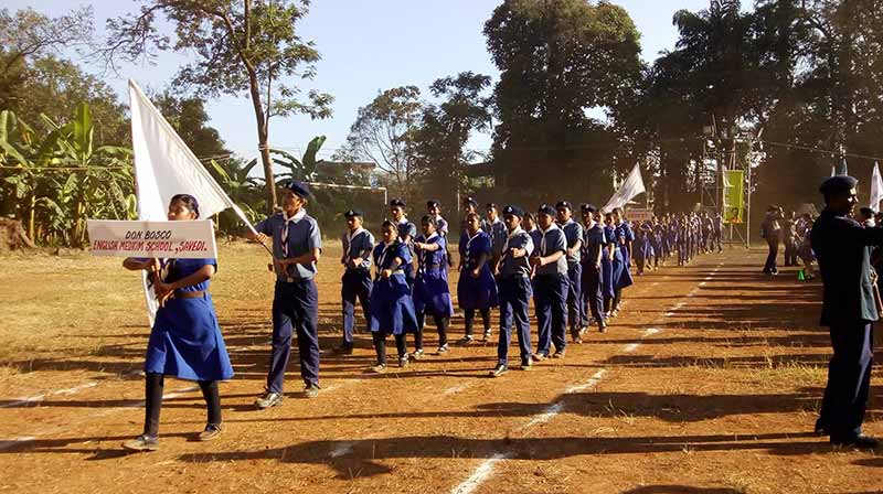Scouts and girl guides marching