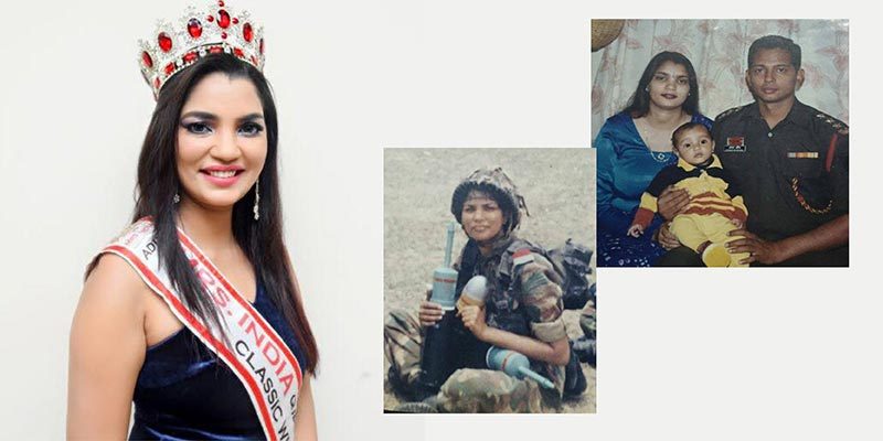 Captain Shalini Singh wearing the Mrs India 2017 crown