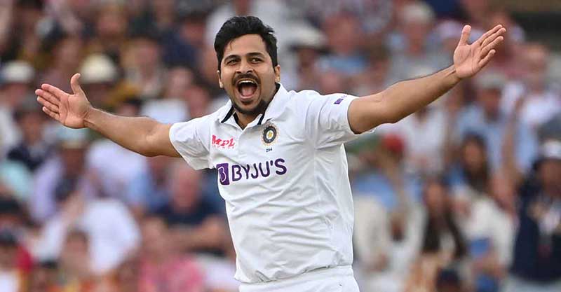 Indian cricketer Shardul Thakur celebrating