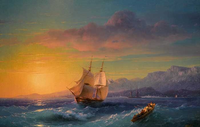 Ivan Konstantinovich Aivazovsky, Ship at Sunset off Cap Martin, 1859