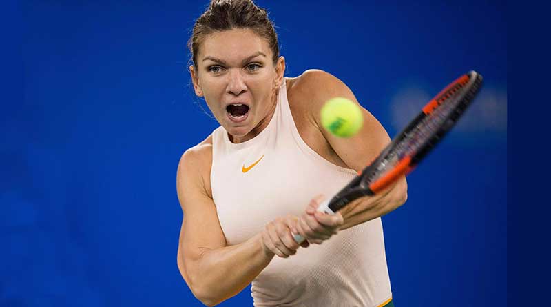 Simona Halep plays a forehand shot