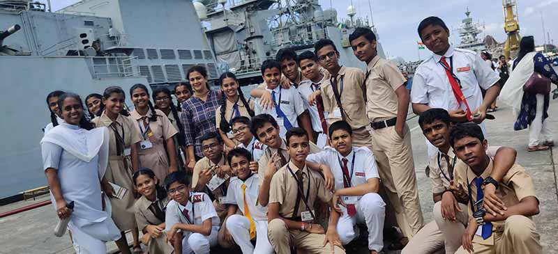 Students of St John the Evangelist, Marol, aboard the INS Talwar