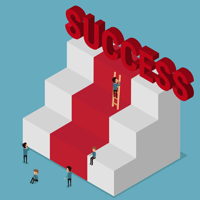 People climbing stairs to success