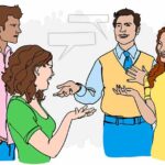 Teenage boy and girl having a conversation with their parents